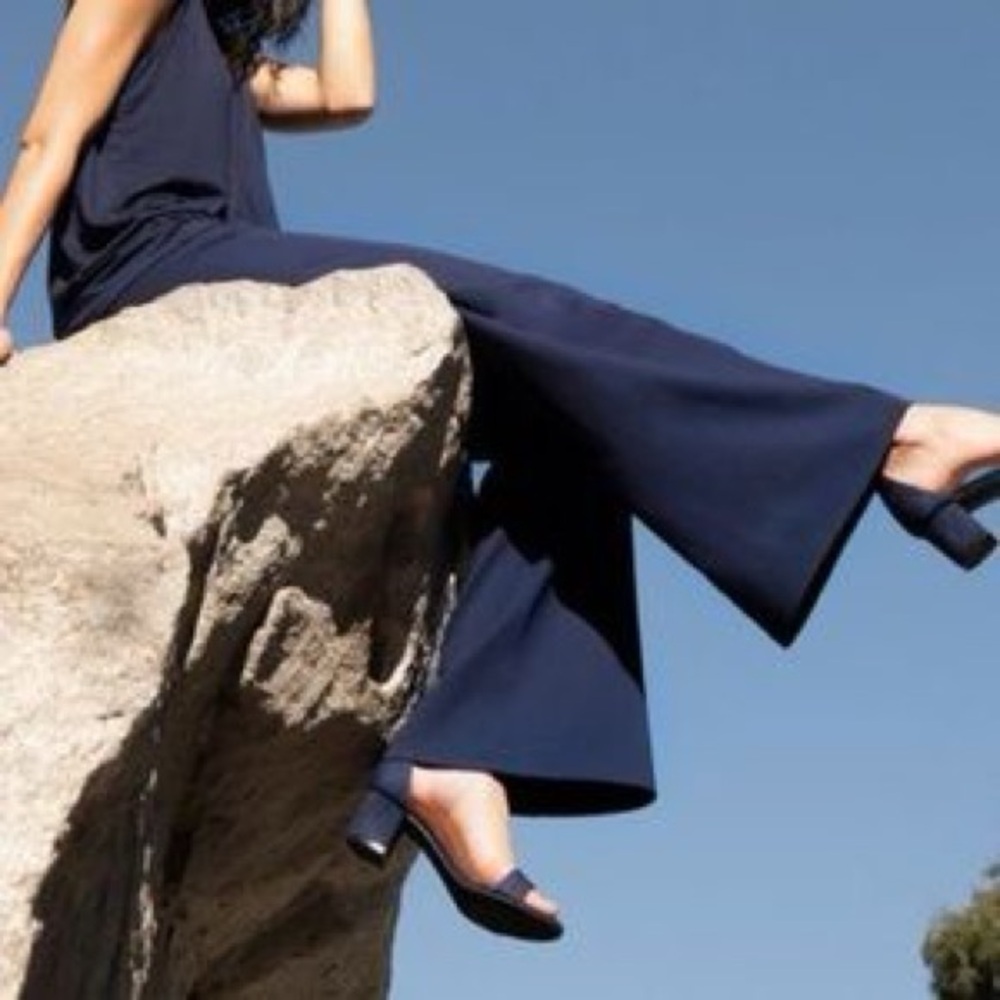 Betabrand Wide Leg Flare Dress Pant Yoga Pants In Navy SP